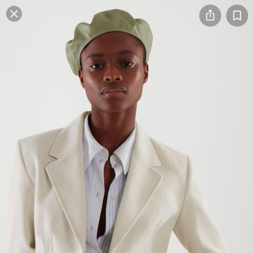 COS leather beret. Khaki green